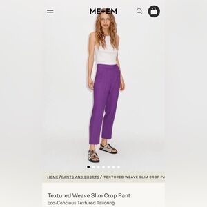 NWOT, ME+EM, Textured Weave Slim Crop Pant, Size US 0